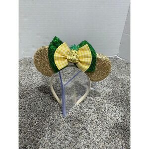 Minnie‎ Mouse Ears Disney Women Gold Good Pineapple Gingham Sequin OS
